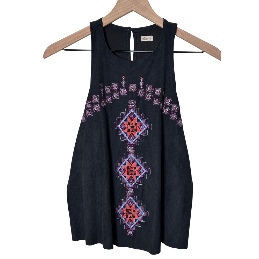 Hollister Women's‎ Tank Top Size Small Black Embroidered Sleeveless Casual Boho